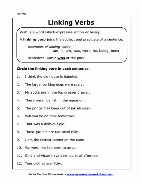 50 Linking and Helping Verbs Worksheet | Chessmuseum Template Library